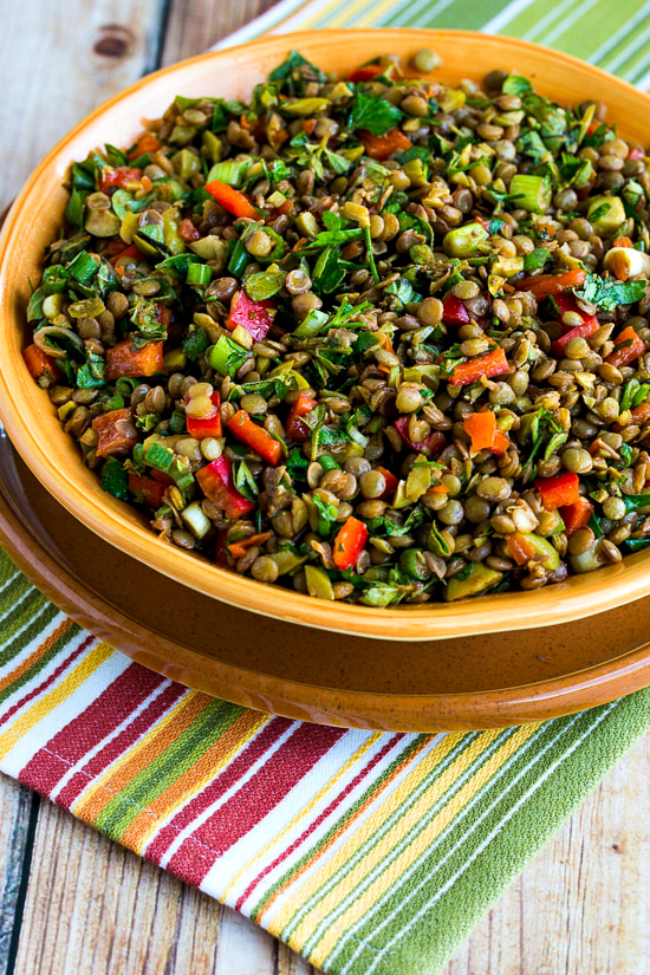 Lentil Salad with Green Olives close-up photo