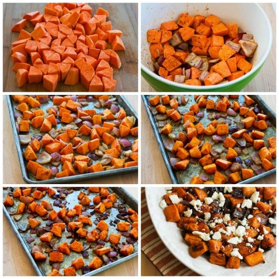 Roasted Sweet Potatoes and Red Onions with Feta found on KalynsKitchen.com