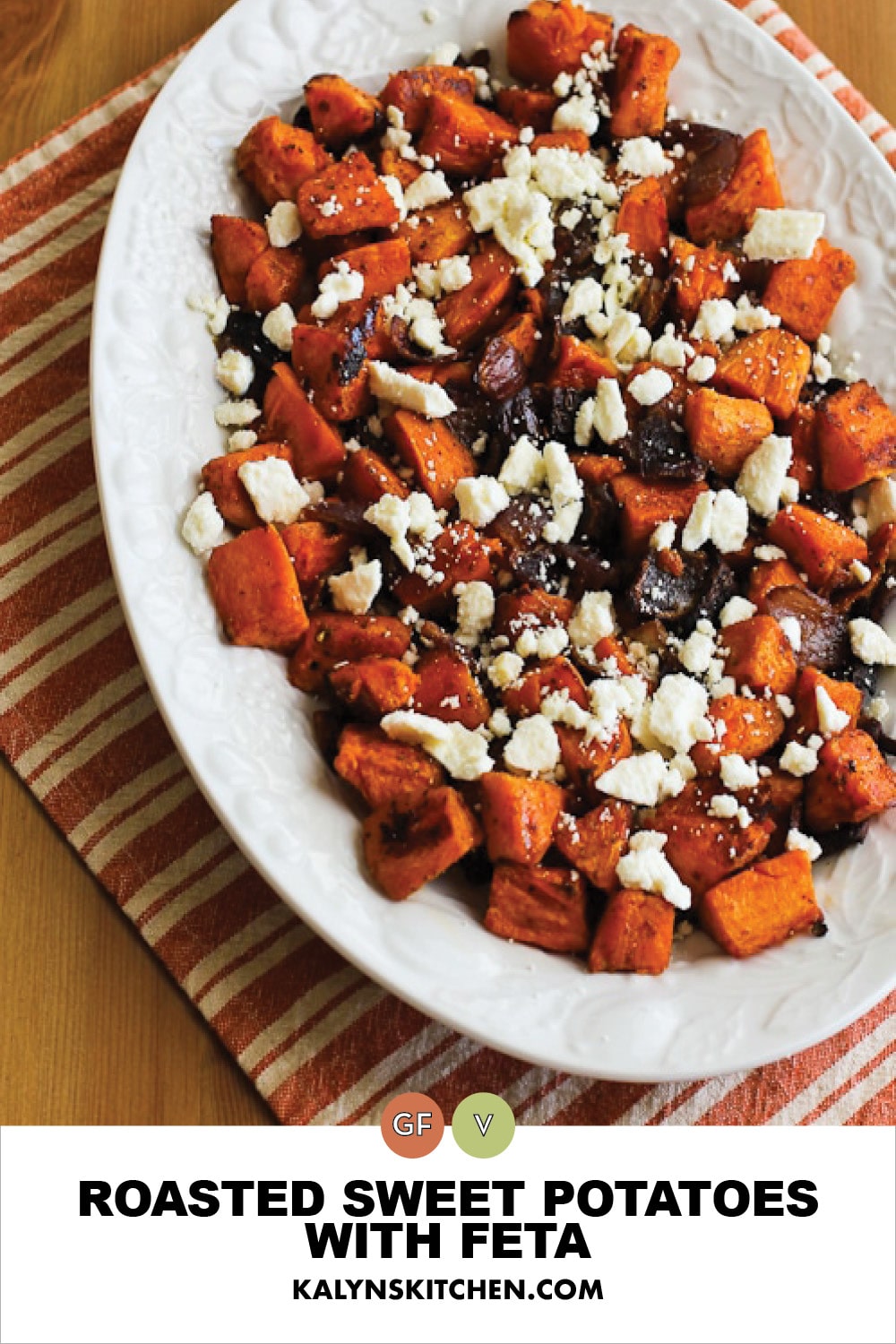 Pinterest image of Roasted Sweet Potatoes with Feta