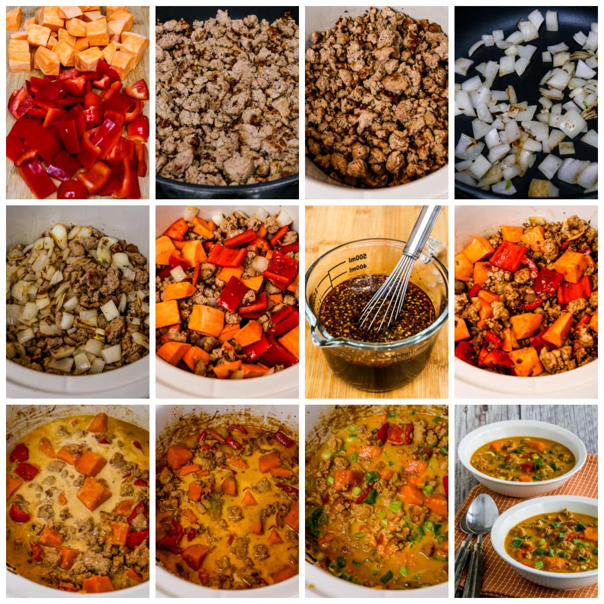 Slow Cooker Turkey Stew collage showing recipe steps.